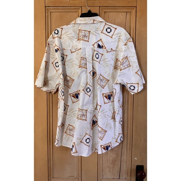 Natural Issue Mens Vintage Hawaiian Sailboat No Wrinkle Shirt Large White SP EXC - Picture 9 of 12
